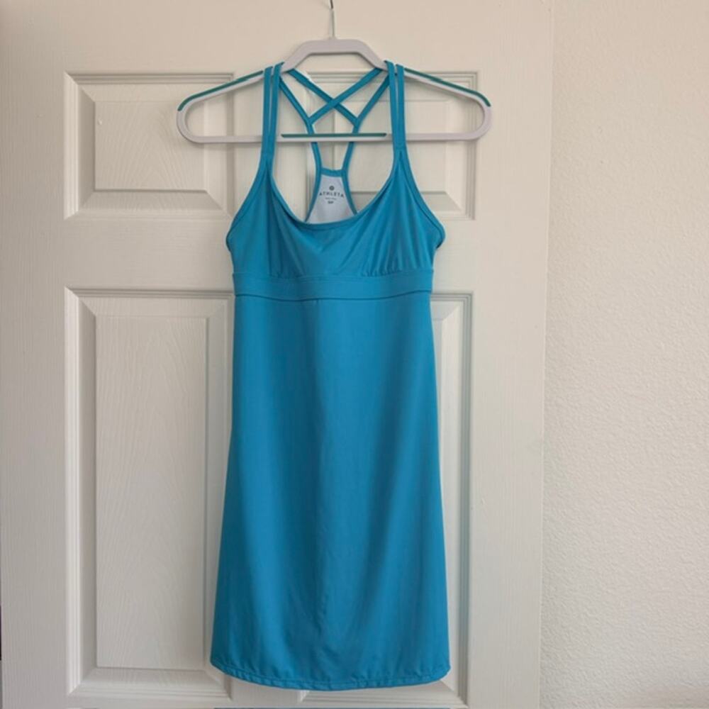Athleta Coastline Swim Dress Racerback Shelf Bra Women SP Turquoise Blue READ